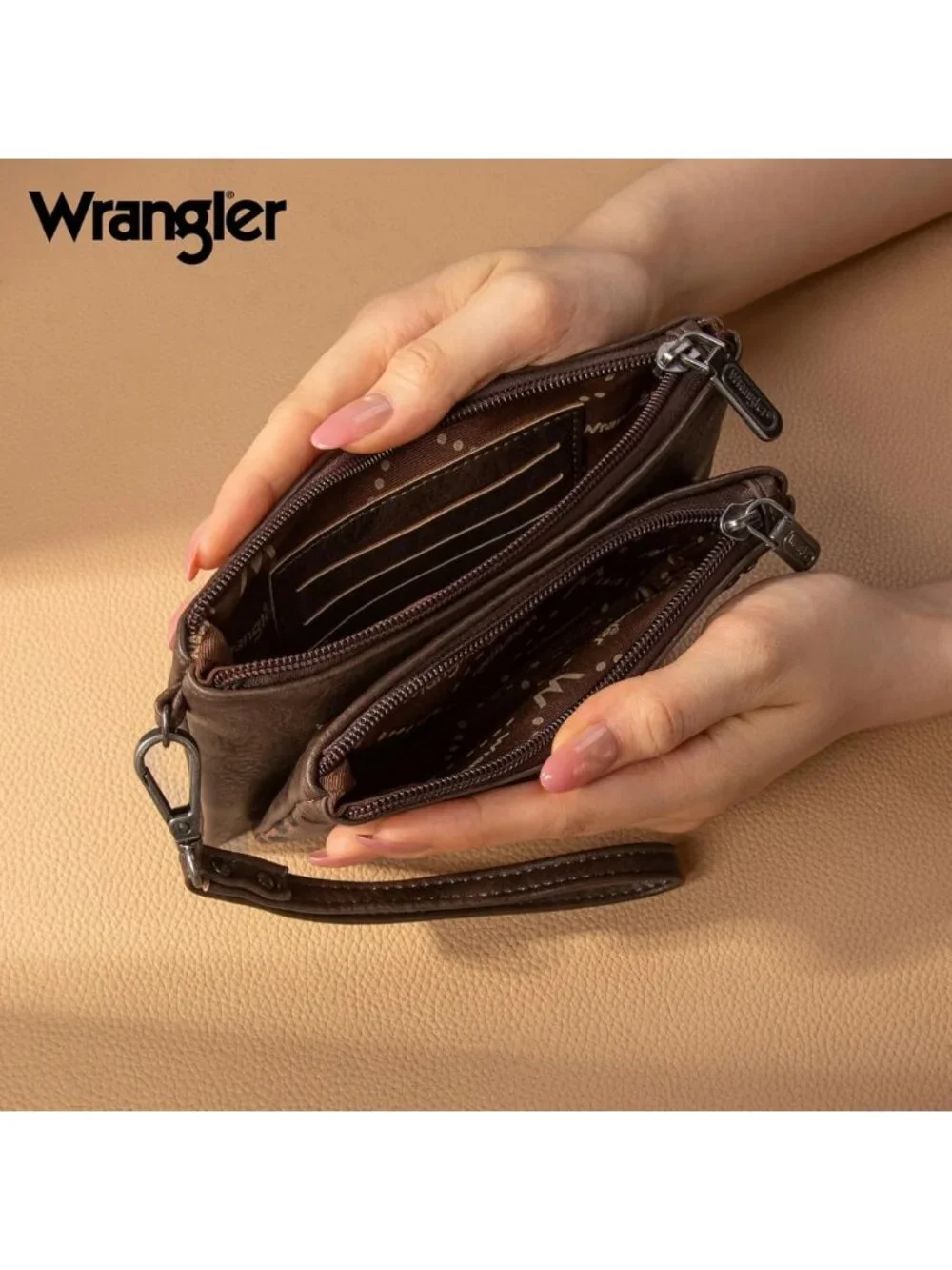 Large Minimalist Western Women's Wallet - Double Zipper RFID Phone Cash Holder